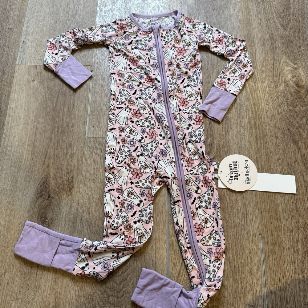 NWT Dream Big Little Co x Madi Nelson Halloween Bamboo Romper Zipper Pajamas 2T